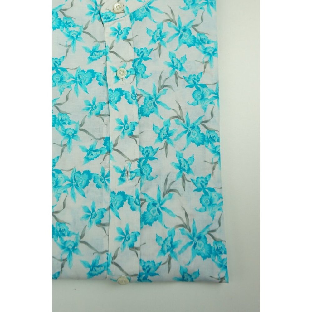 Isaia White Blue Floral Long Sleeve Linen Blend Dress Shirt Sz 15.5/39 BRAND NEW - Picture 2 of 6